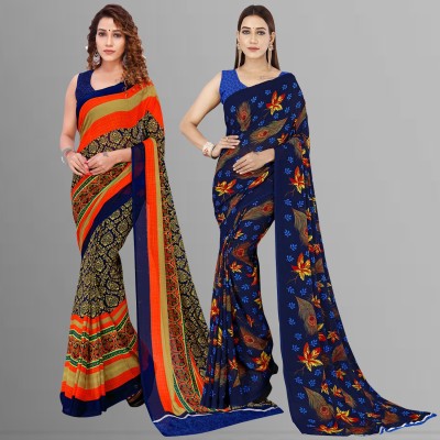 kashvi sarees Printed Bollywood Georgette Saree(Pack of 2, Multicolor)