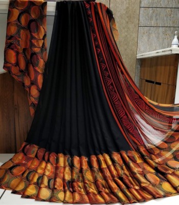 Hensi sarees shop Printed Jamdani Chiffon, Satin Saree(Pack of 2, Black, Orange)