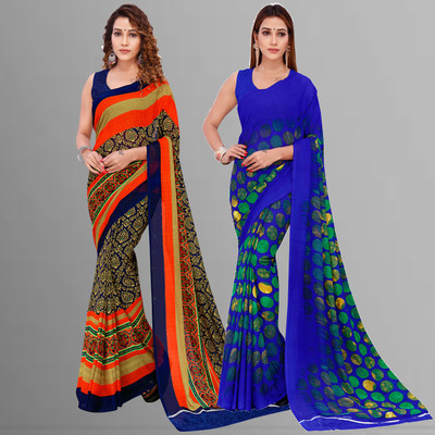 kashvi sarees Printed Bollywood Georgette Saree(Pack of 2, Multicolor)