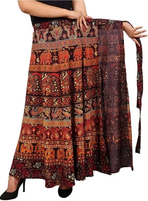 Sahaj Printed Women Wrap Around Brown, Multicolor Skirt