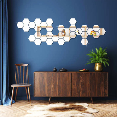 Bnezz 12.1 cm 32HexagonSilver Self Adhesive Sticker(Pack of 32)