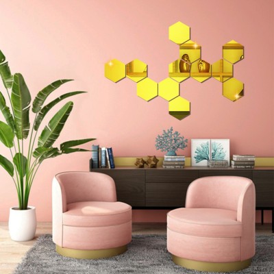 DeCorner 12.1 cm N - 12 Hexa Gold Self Adhesive Sticker(Pack of 12)