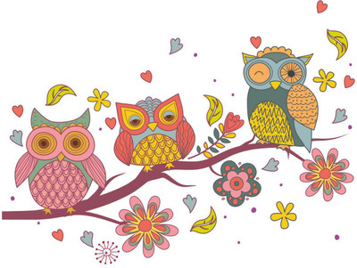Delight Decor 41 cm 3 Owls Self Adhesive Sticker(Pack of 1)