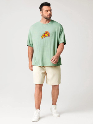 chillme Printed Men Round Neck Light Green T-Shirt