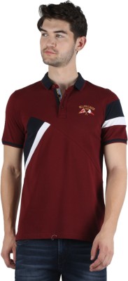 MONTE CARLO Solid Men Polo Neck Maroon T-Shirt