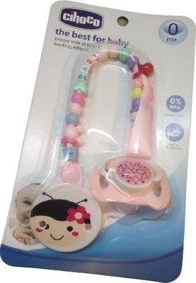 little monkeys baby Cartoon Design Silicone Pacifier/Soother with Holder Chain and Clip - blue Teether(Pink)