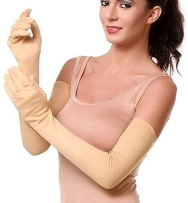 Crystal zone Cotton Arm Sleeve For Women(Free, Beige)