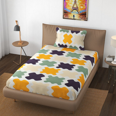revorg 250 TC Polycotton Single Geometric Flat Bedsheet(Pack of 1, Green)