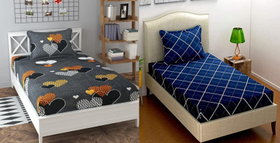 rulit 220 TC Microfiber Single Printed Flat Bedsheet(Pack of 2, Grey)