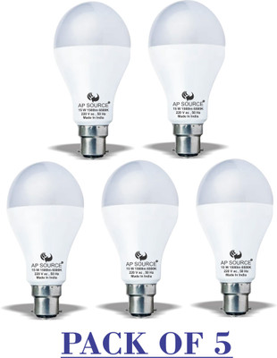 AP Source 15 W Basic Round B22 LED Bulb(White, Pack of 5)
