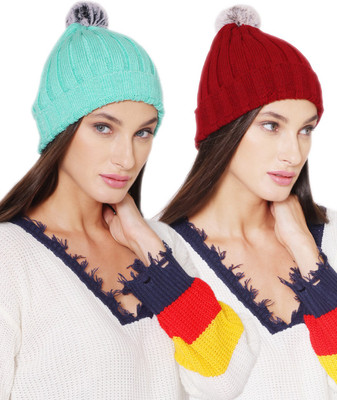 Bharatasya Woven Beanie Cap(Pack of 2)