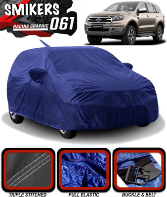 SMIKERS Car Cover For Ford Endeavour (With Mirror Pockets)(Blue)