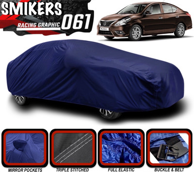 SMIKERS Car Cover For Nissan Sunny (With Mirror Pockets)(Blue)