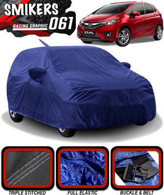 SMIKERS Car Cover For Honda Jazz (With Mirror Pockets)(Blue)