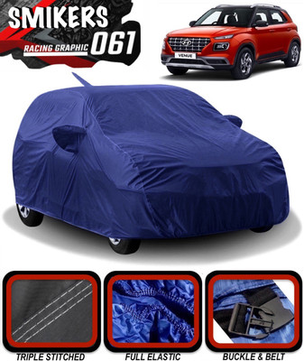 SMIKERS Car Cover For Hyundai Venue (With Mirror Pockets)(Blue)