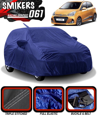 SMIKERS Car Cover For Hyundai Grand i10 (With Mirror Pockets)(Blue)