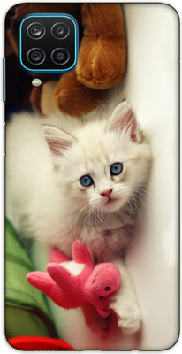 iprinto Back Cover for Samsung Galaxy A12 Cat logo Animal Back Cover(White, Dual Protection, Silicon, Pack of: 1)