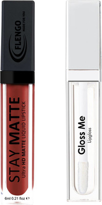 FLENGO MATTE LIQUID LIPSTICK WITH TRANSPARENT SUPREME SHINE LIP GLOSS SHADE-2(2 Items in the set)