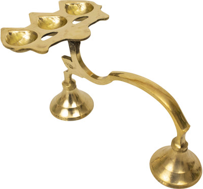 Spillbox Kapoor/Karpoor Panch Aarti Diya 3 Face Jyoti Diya Arati Stand– 3 Face Karpoor Brass Table Diya(Height: 8.5 inch)