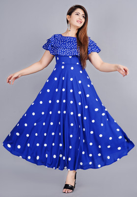 MintMarie Women Fit and Flare Blue Maxi/Full Length Dress