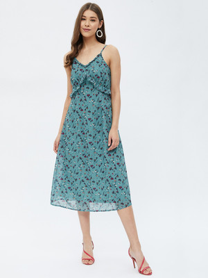 HARPA Women A-line Green Midi/Calf Length Dress