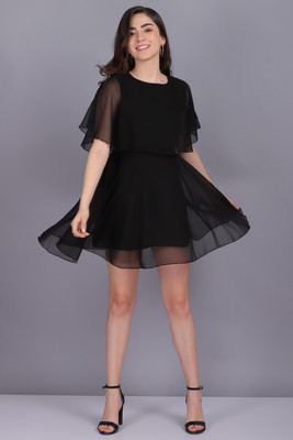 BabeCollection Women Fit and Flare Black Above Knee/Mid Thigh Length Dress
