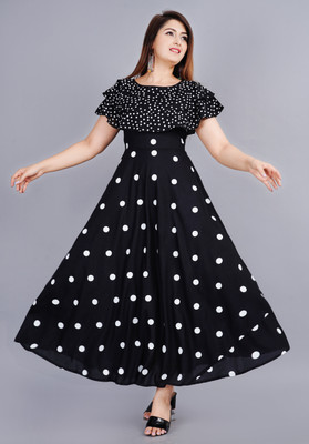 PRADHRUHE Women Fit and Flare Black, White Maxi/Full Length Dress