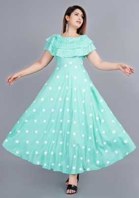 MintMarie Women Fit and Flare Blue Maxi/Full Length Dress