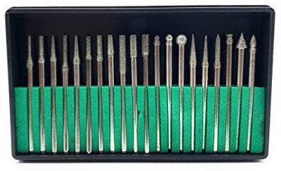 HOUF Diamond Coated Bur Bit 2.3mm Set of 20pc for Grinding, Engraving, Polishing, Carving & Shaping on Metals, Wax, Plastic, Ceramic, Clay for Jewellery Making