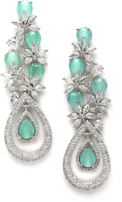 Karatcart Silver Tone Lime Green American Diamond Studded Drop Earrings for Women Alloy Drops & Danglers