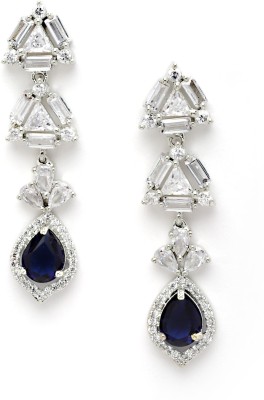 Karatcart Silver Tone Blue American Diamond Drop Earrings for Women Alloy Drops & Danglers