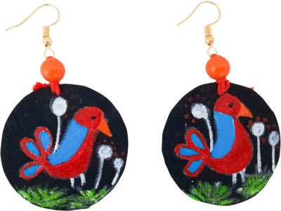 Soundarya boutique black and yellow birds handpainted boho earrings set Fabric Drops & Danglers