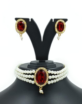 KNIGGHT ANGEL JEWELS Brass, Dori, Plastic, Alloy Gold-plated Maroon Jewellery Set(Pack of 1)