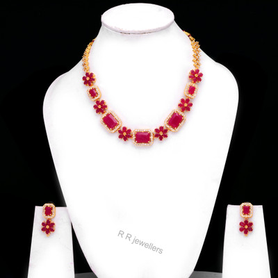 angels jewels Brass Gold-plated Red Jewellery Set(Pack of 1)