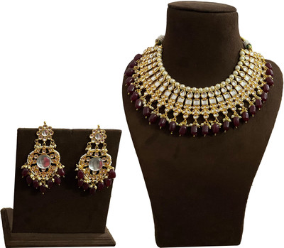 NUHA TRADERS Metal, Glass, Alloy Gold-plated Maroon, Gold, White Jewellery Set(Pack of 1)