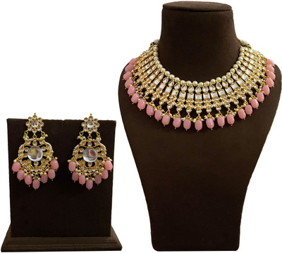 NUHA TRADERS Metal, Glass, Alloy Gold-plated Pink, White, Gold Jewellery Set(Pack of 1)