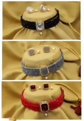 JewelShadi Alloy Gold-plated Black, Grey, Red Jewellery Set(Pack of 3)