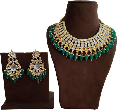 NUHA TRADERS Metal, Glass, Alloy Gold-plated Green, Gold, White Jewellery Set(Pack of 1)