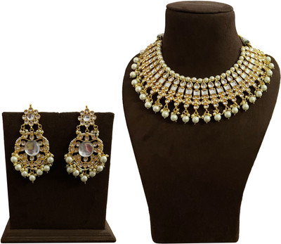 NUHA TRADERS Metal, Glass, Alloy Gold-plated White, Gold Jewellery Set(Pack of 1)