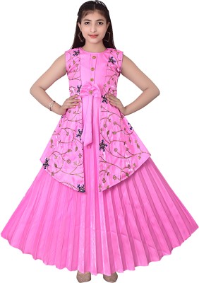 SBLANER Girls Maxi/Full Length Party Dress(Pink, 3/4 Sleeve)