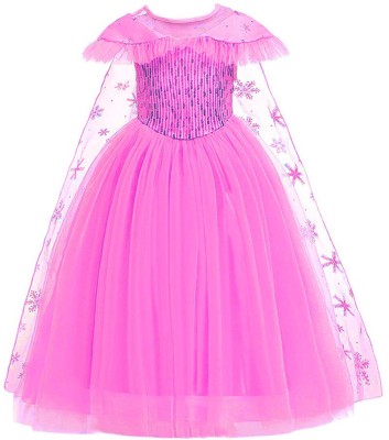 My Lil Princess Girls Maxi/Full Length Party Dress(Pink, Short Sleeve)