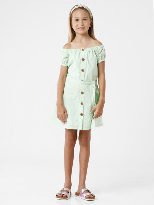 Kate & Oscar Girls Above Knee Casual Dress(Green, Short Sleeve)