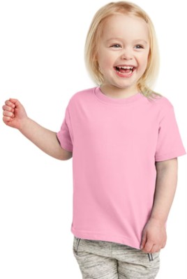 ns graphics print Girls Solid Pure Cotton Regular T Shirt(Pink, Pack of 1)