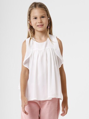 Kate & Oscar Girls Casual Georgette A-line Top(White, Pack of 1)