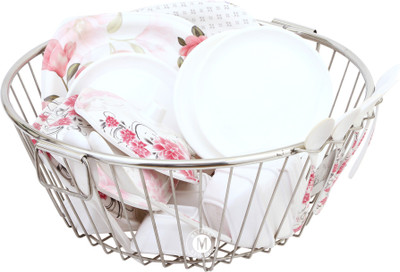 METALAC Dish Drainer Kitchen Rack Steel Stainless Steel Dish Drying Round Basket for Kitchen (Size-50x50x23cm)