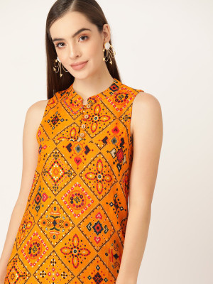 ANOUK Women Printed A-line Kurta(Orange)