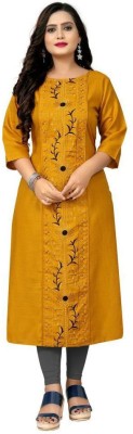 Lamboo Creation Women Embroidered Straight Kurta(Yellow)