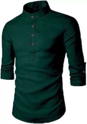 DIMMY Men Solid A-line Kurta(Dark Green)