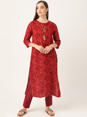 ANOUK Women Printed A-line Kurta(Maroon)