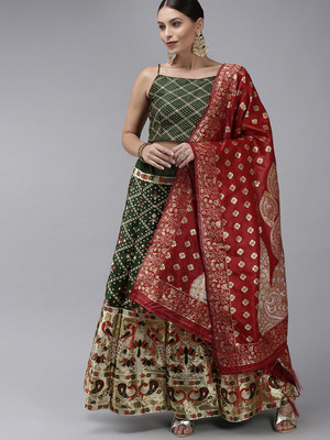 Divastri Self Design Semi Stitched Lehenga Choli(Dark Green)
